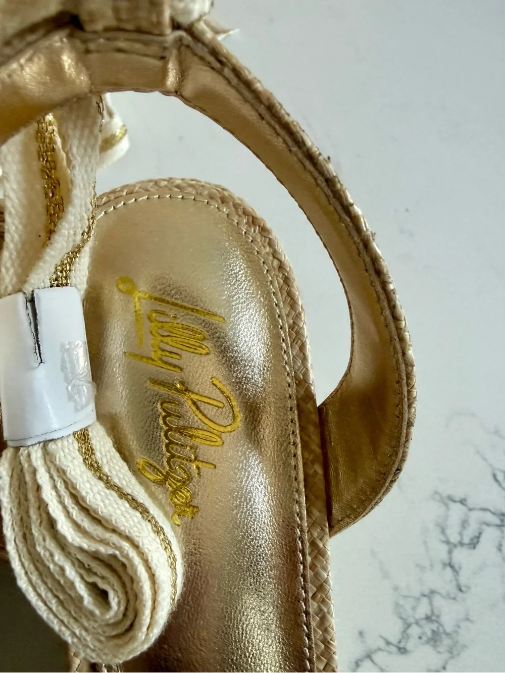 Lilly Pulitzer Alyssa Gold Metallic Lace-Up Espadrille Wedges✨🌴